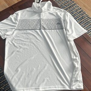 adidas White and Gray Patterned Polo Shirt